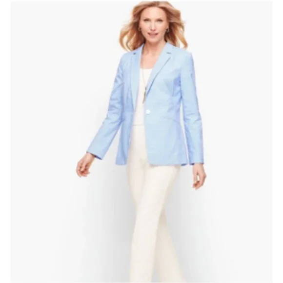 Talbots One Button Gingham Blazer Jacket Coastal Spring Summer Blue & White 16W - Picture 10 of 10